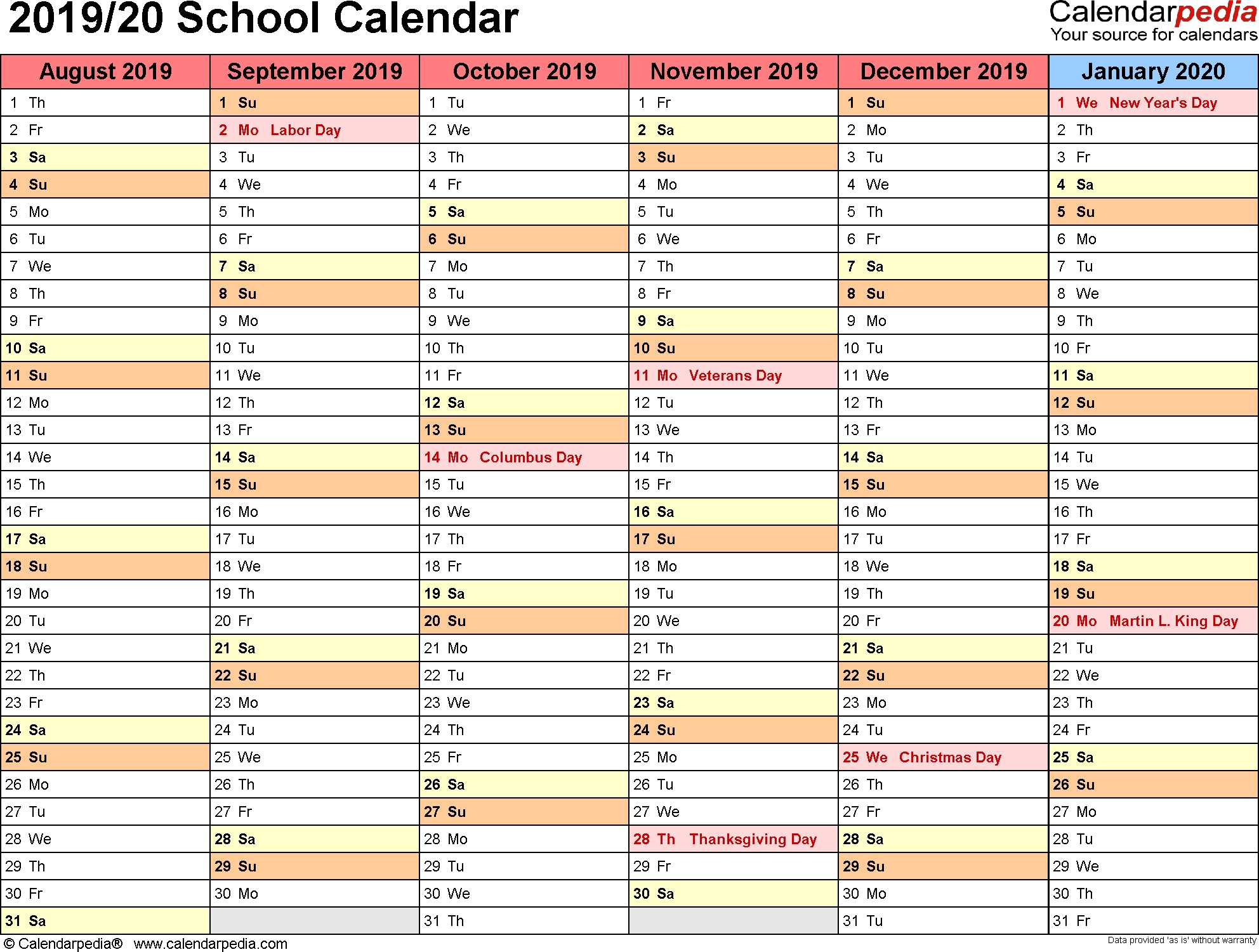 School Calendars 2019/2020 As Free Printable Excel Templates Impressive 2020 Holiday Calendar Tamilnadu