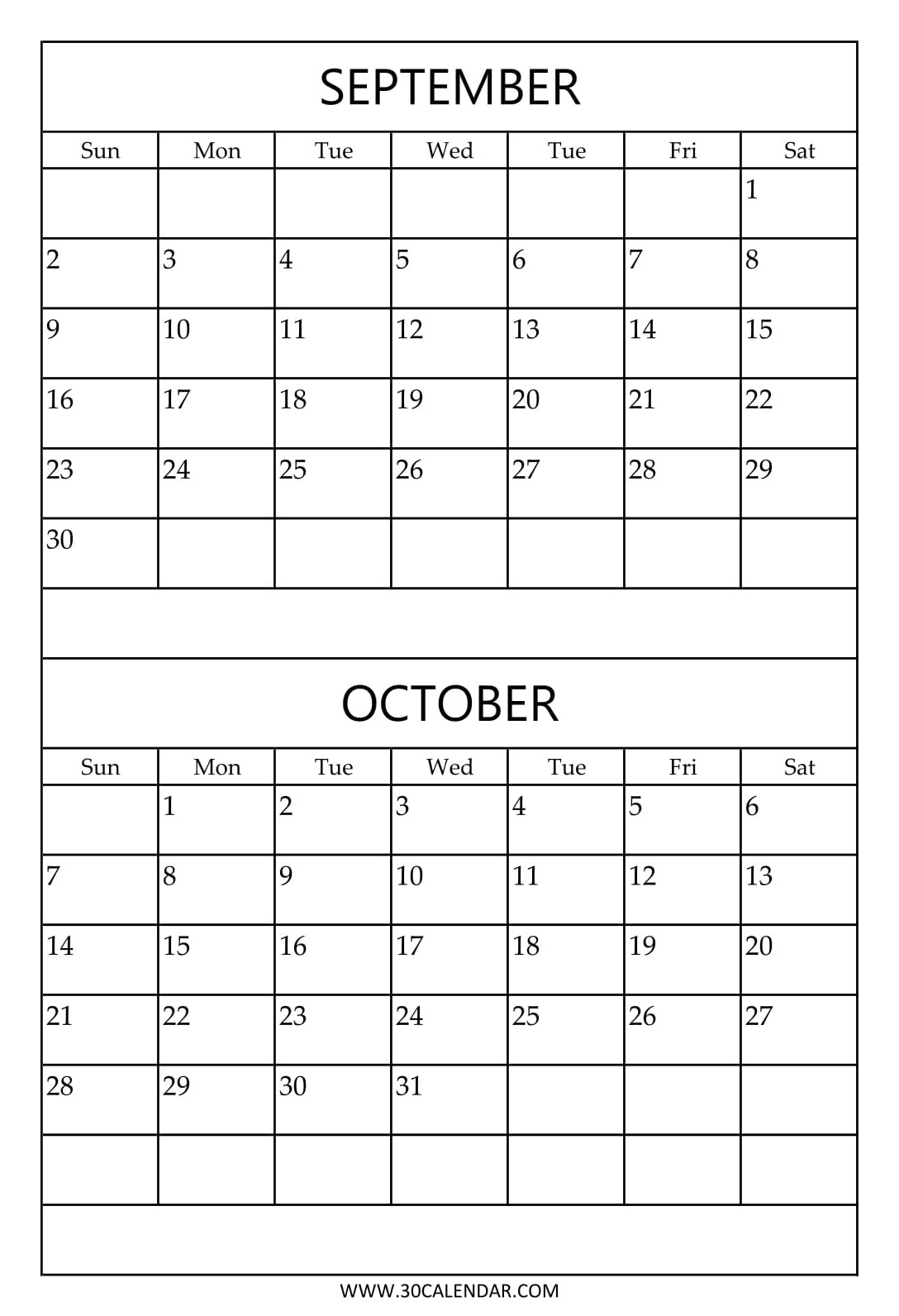 September And October 2018 Calendar | Two Monthly Calendar Template 2 Month Calendar Free Print