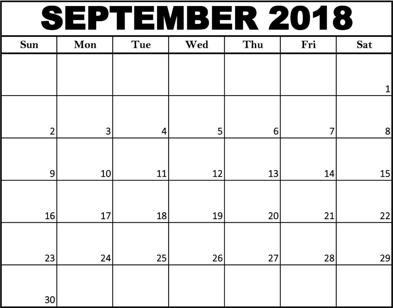 September Calendar 2018 Template Calendar Blank Templates Free
