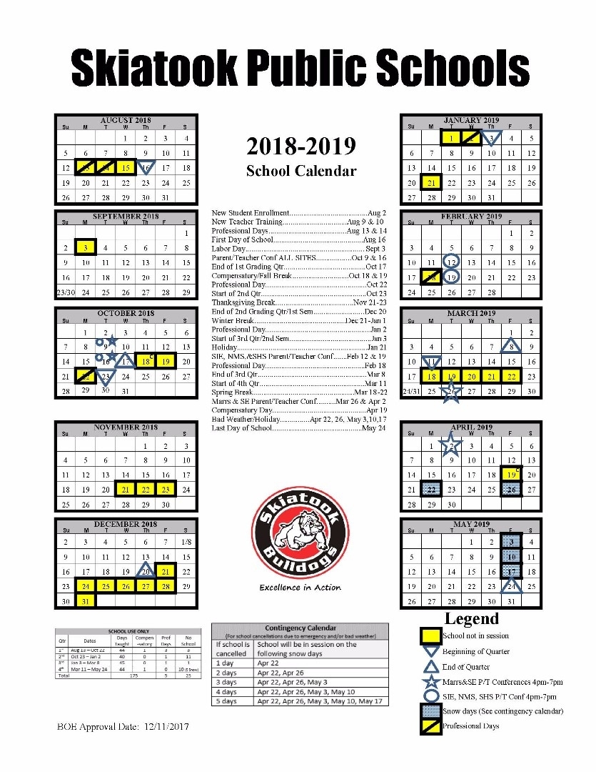 Skiatook Public Schools - District Calendar Calendar School District 96