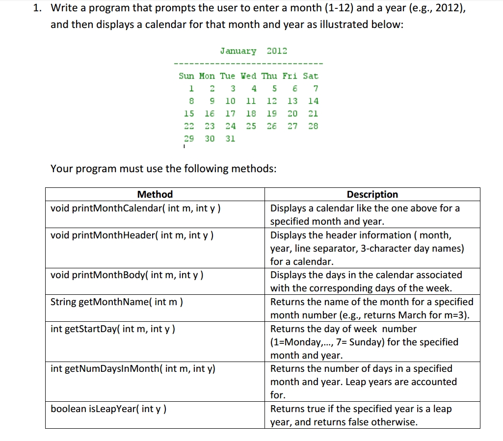 Solved: 1. Write A Program That Prompts The User To Enter Calendar Get Month Int