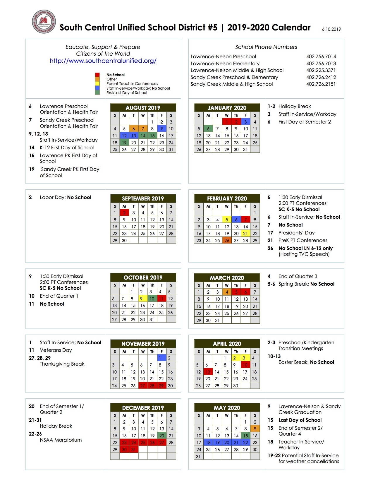 South Central Usd 5 District 7 School Calendar Grants Pass