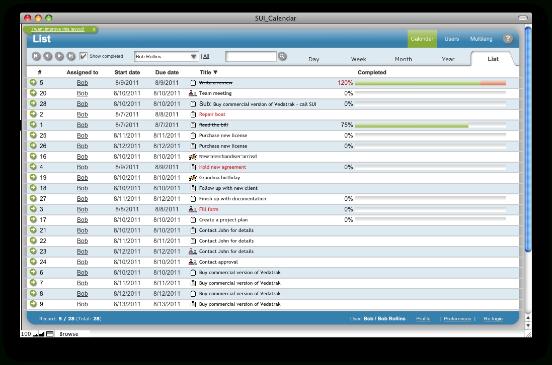 Sui Calendar 2.0 Online Help - Calendar List View Calendar List View Icon