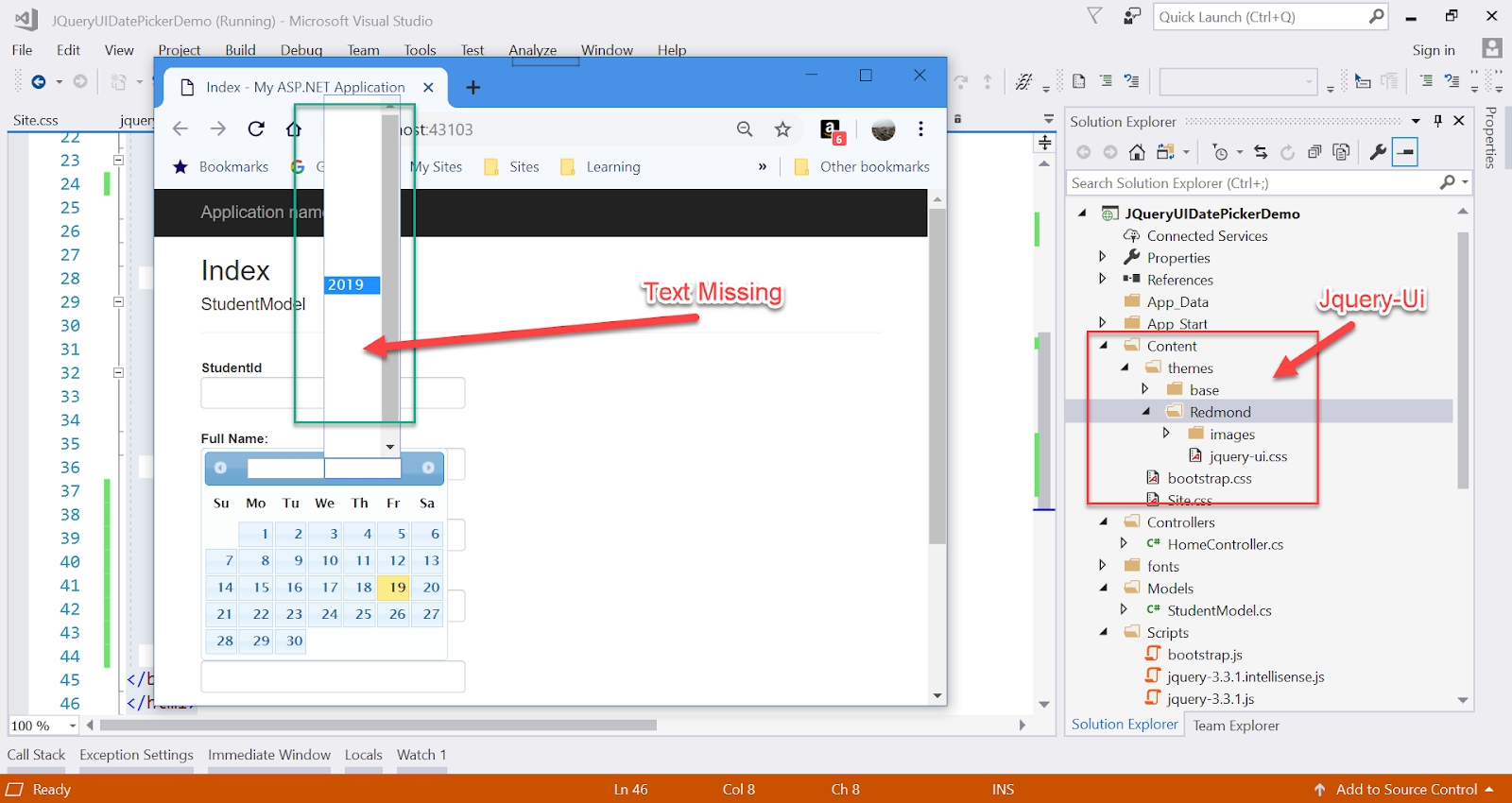 Text Not Showing Correctly In Jquery Ui Datepicker Control Because Jquery Calendar Icon Not Showing