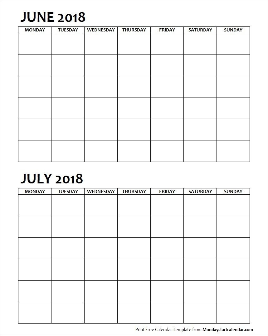 Two Month June July 2018 Calendar Blank | June 2018 | Blank Calendar 2 Month Calendar Blank