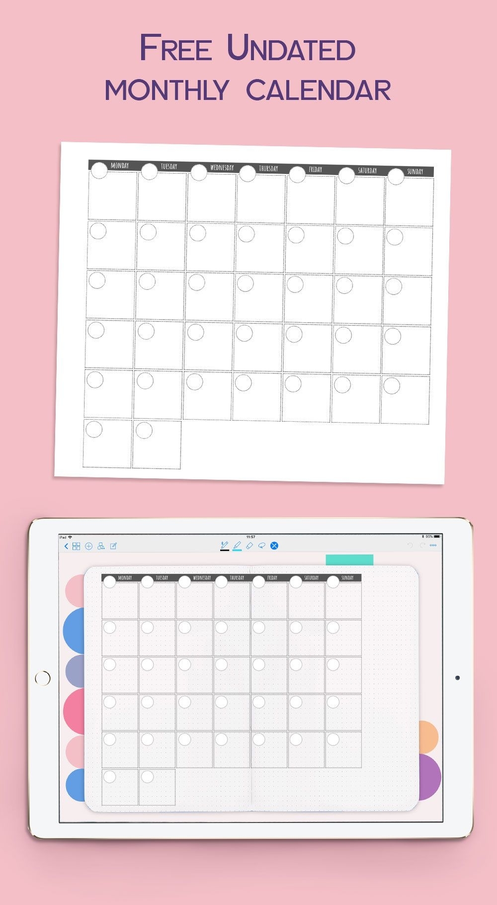 Undated Monthly Calendar For Goodnotes. #goodnotesfreebie Free Undated Calendar Template