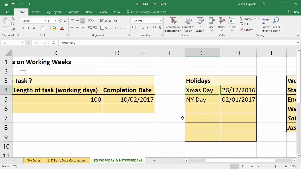 Use Excel To Add Days To Date Excluding Weekends And Holidays Calendar Countdown Working Days
