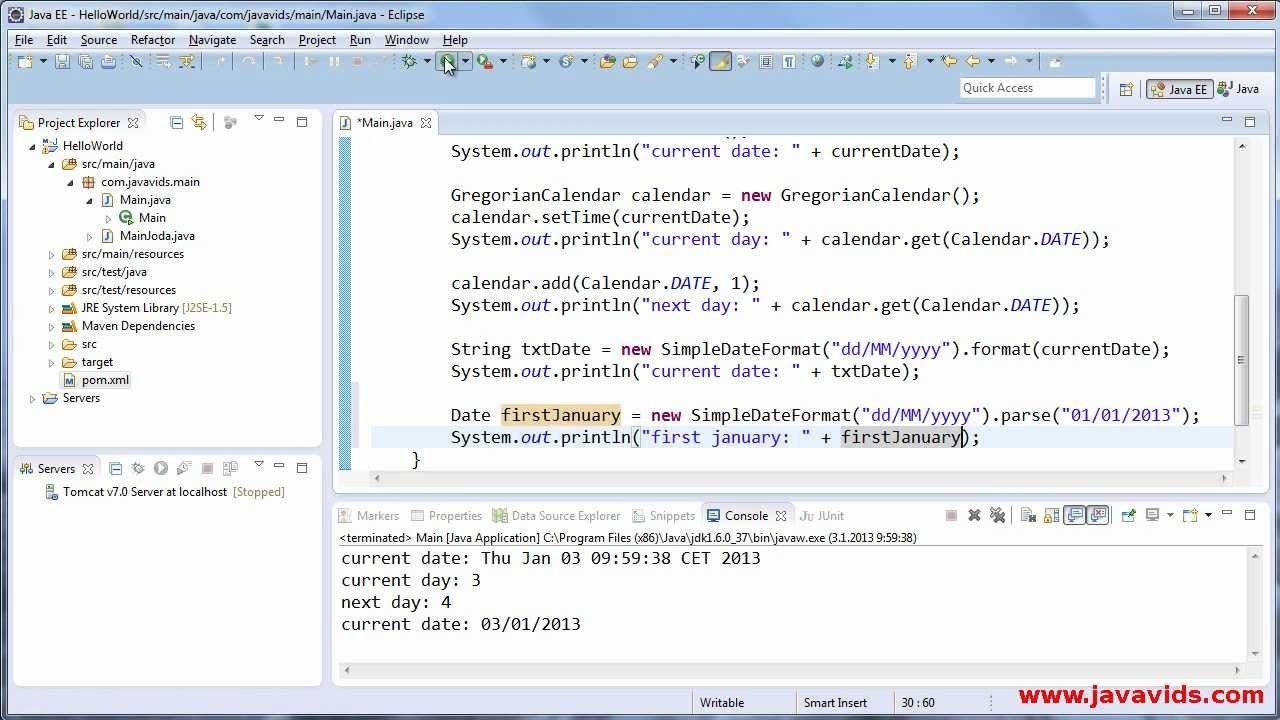 Using Date, Calendar And Simpledateformat In Java : Javavids - Youtube Printing A Calendar In Java