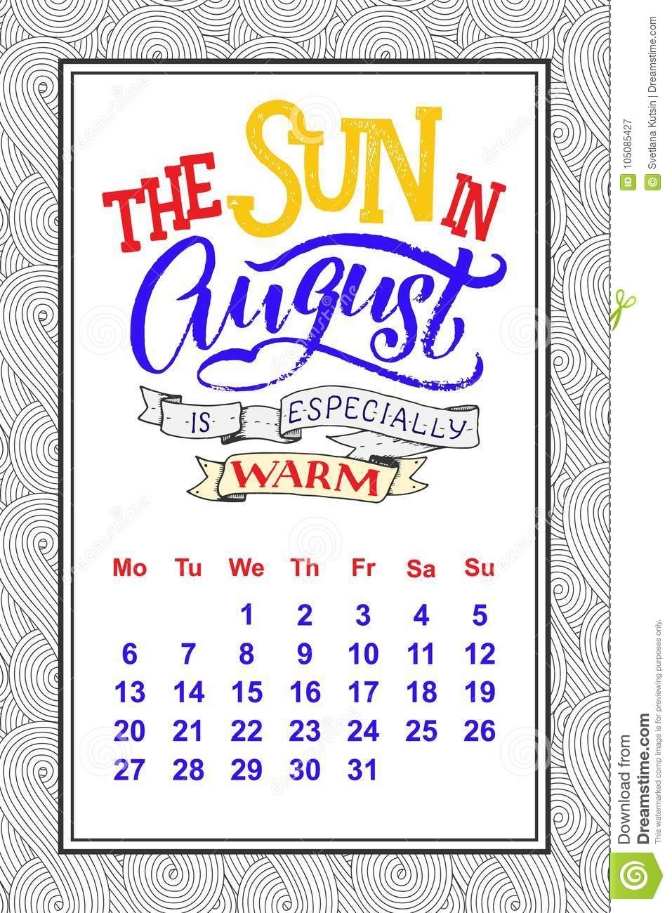 Vector Calendar For Month 2 0 1 8. Hand Drawn Lettering Quote For Calendar Month Returns 0