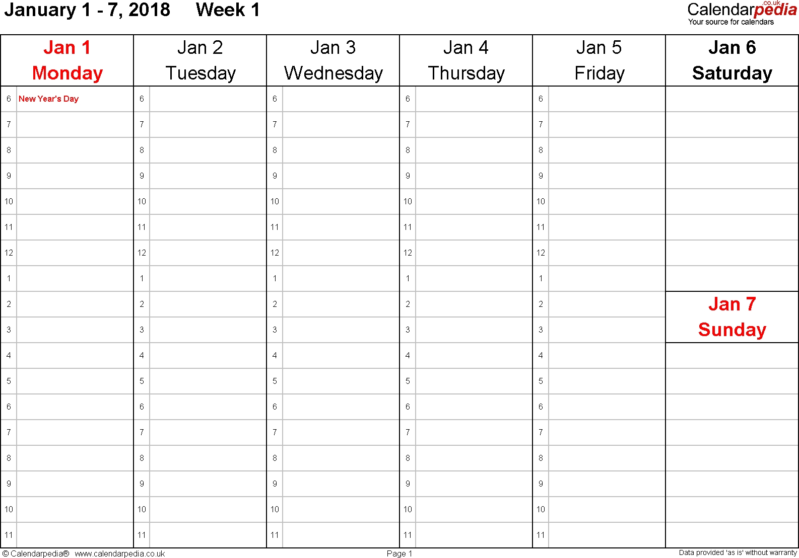 Weekly Calendar 2018 Uk - Free Printable Templates For Pdf 5 Day Appointment Calendar Template