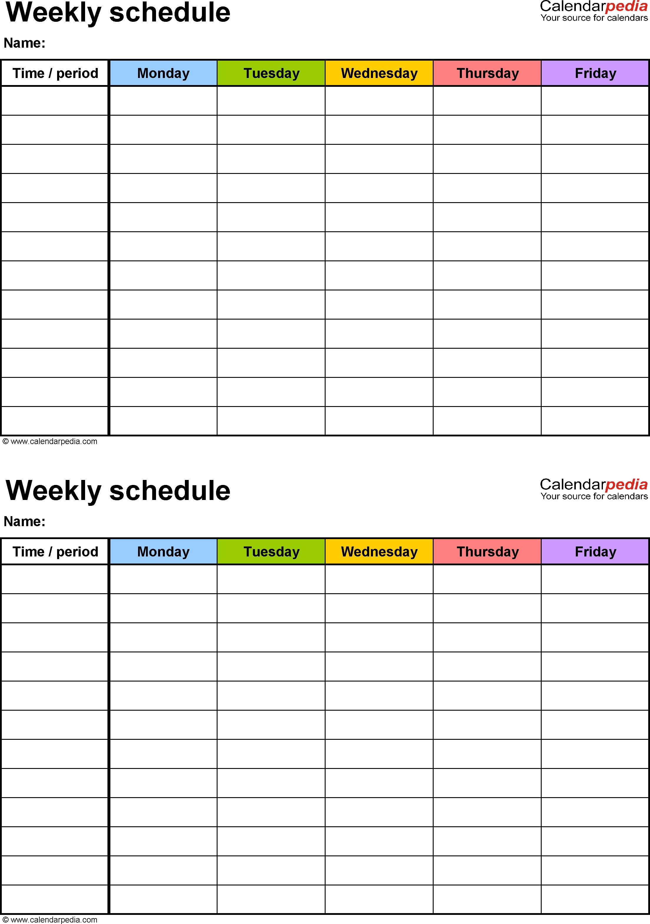 Weekly Schedule Template For Excel Version 3: 2 Schedules On One 5 Day Week Calendar Template Excel