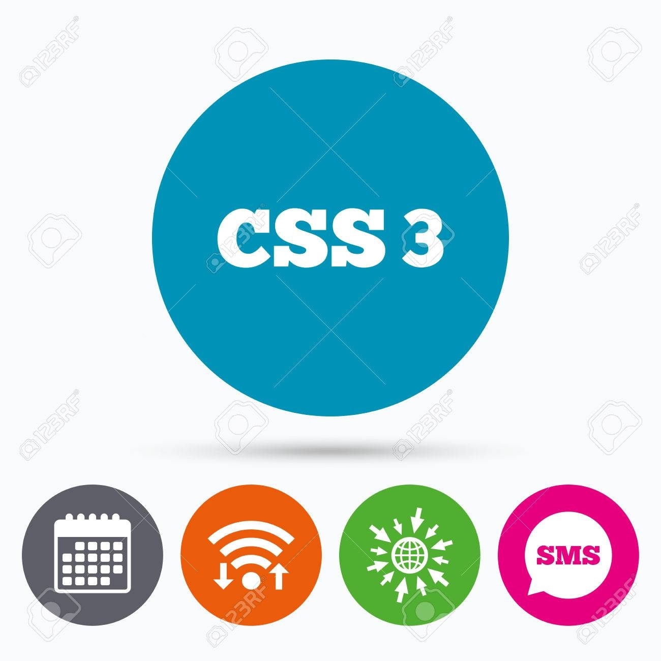 Wifi, Sms And Calendar Icons. Css3 Sign Icon. Cascading Style Calendar Icon Using Css