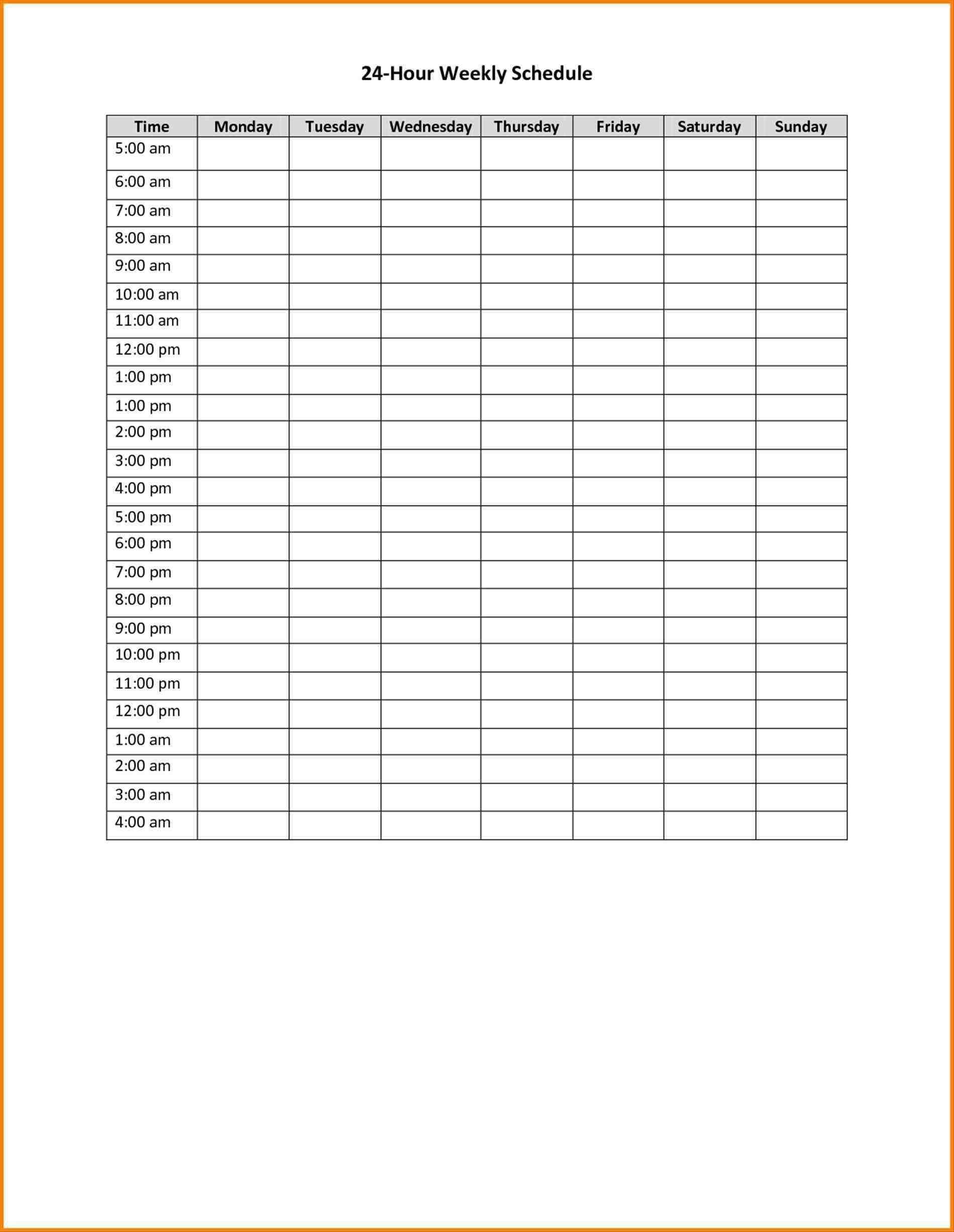 012 Hr Schedule Template At Weekly Calendar With Hours Blank Schedule Template 7 Day 24 Hours