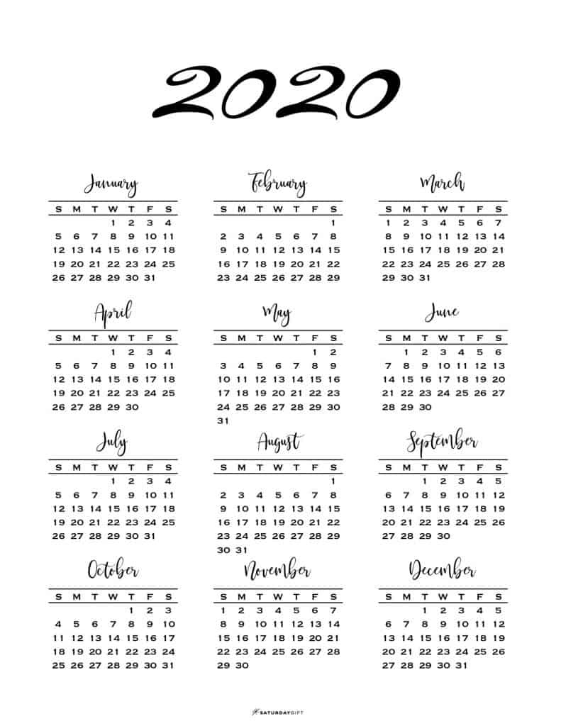 1 Page 2020 Calendar - Colona.rsd7 2020 1 Page Calendar