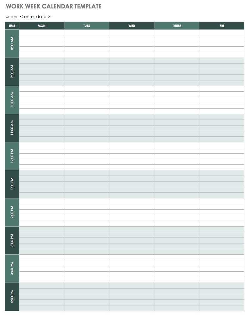 15 Free Weekly Calendar Templates | Smartsheet Incredible 30 Minute Increment Schedule Template Excel
