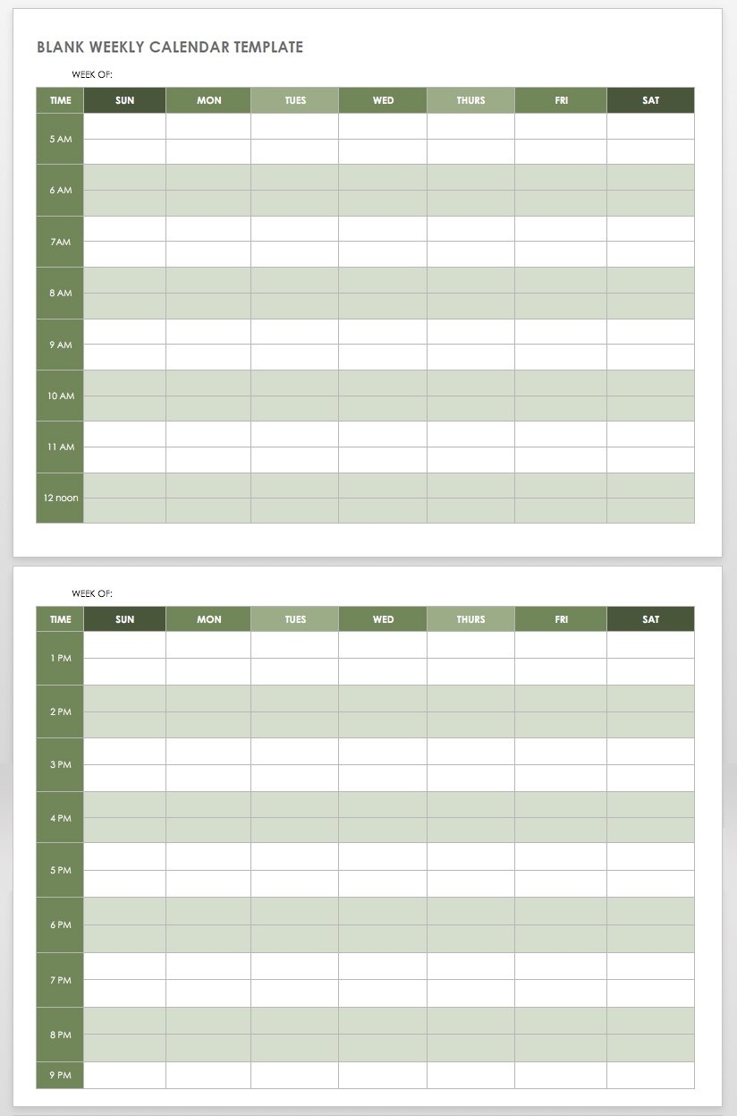 15 Free Weekly Calendar Templates | Smartsheet Printable Weekly Calendar Monday Start