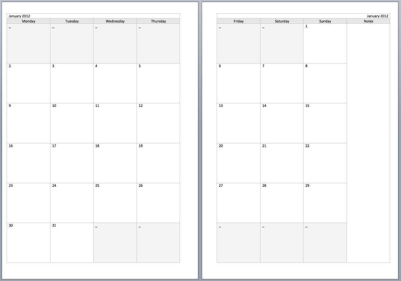 2 Page Calendar Template - Colona.rsd7 Printable 2 Page Calendar Template