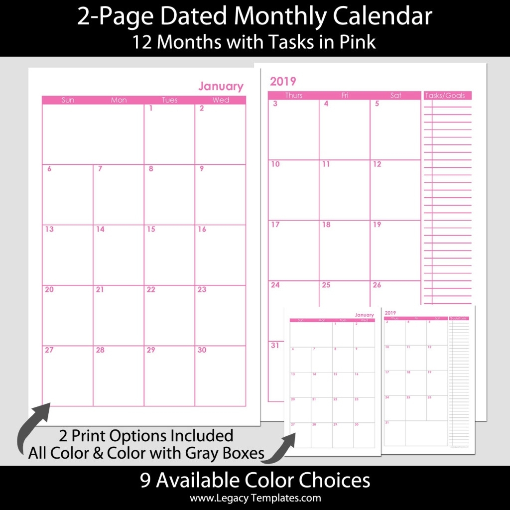 2-Page Dated Monthly Calendar In Pink 5.5 X 8.5 | Legacy Perky 5.5 In X 8.5 In Calendar