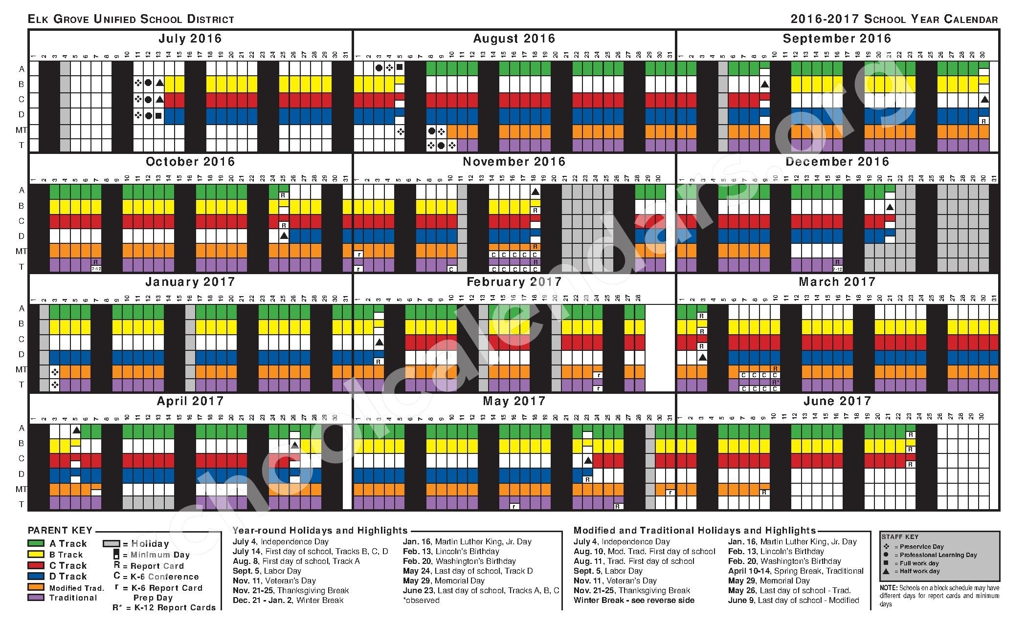 2016 - 2017 School Year Calendar | Elk Grove Unified School Elk Grove Elementary School Calendar