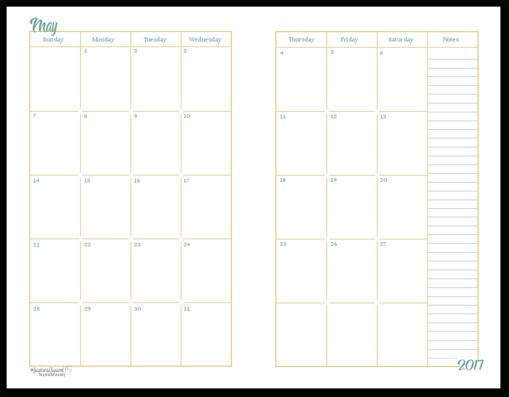 2017 Half-Size Monthly Calendar Printables | A5 Planner 2 Page Blank Monthly Calendar Printable