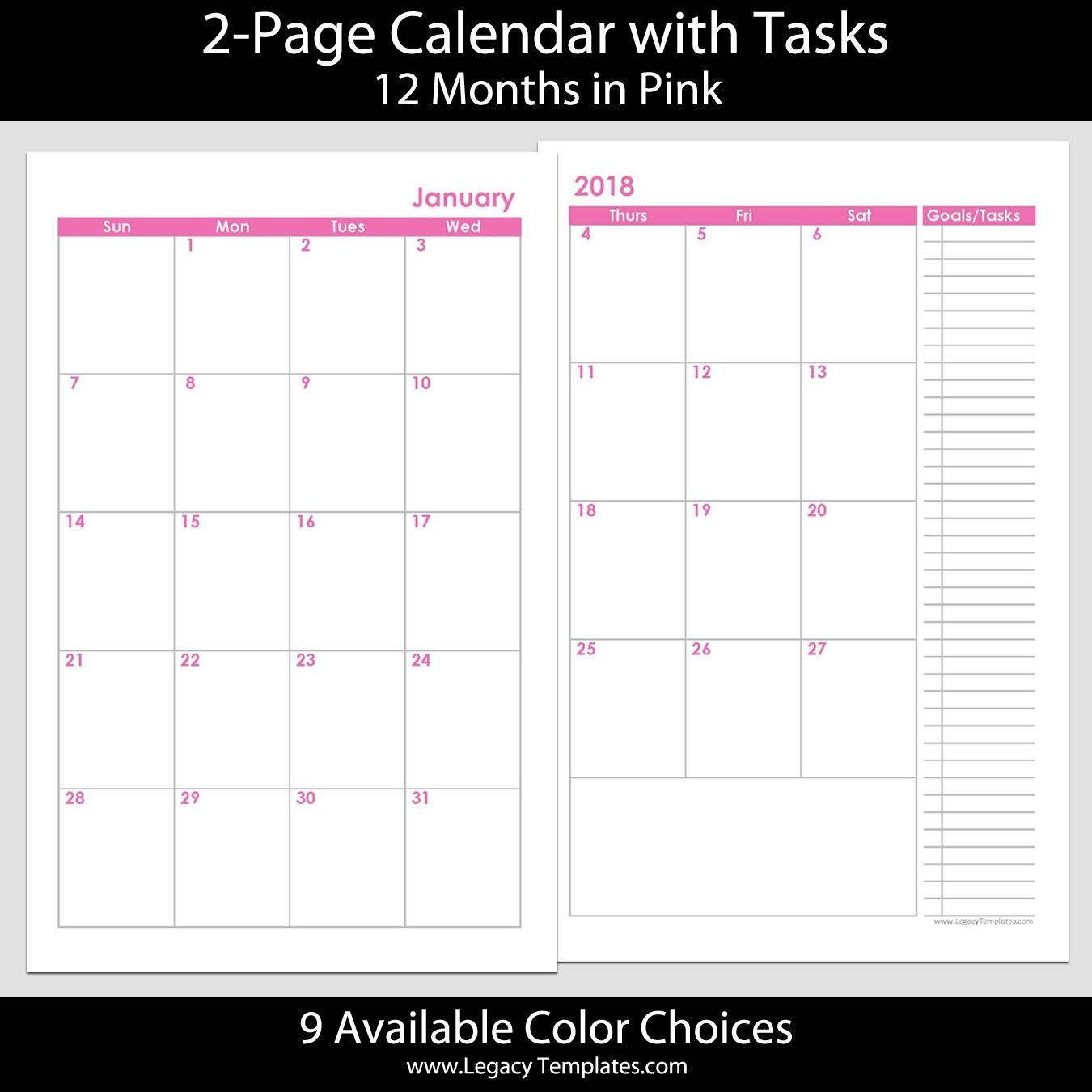 2018 12-Months 2-Page Calendar – Printable 2-Page Calendars Impressive Printable 2 Page Calendar Template