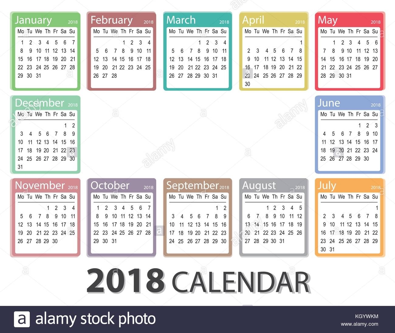 2018 Year Calendar, Week Starts On Monday, Monthly Calendar Printable Calendar Week Starts On Monday