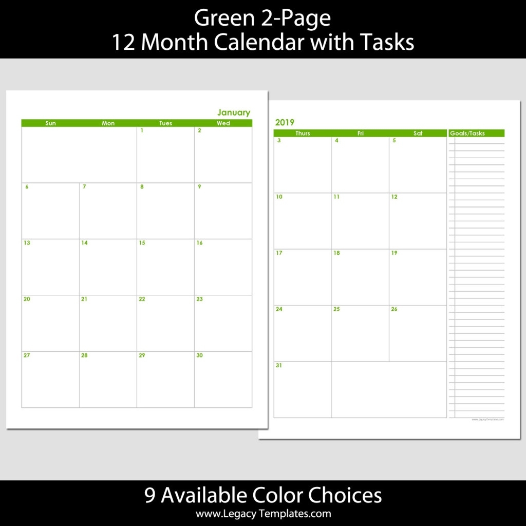 2019 12-Month 2-Page Calendar – 8.5 X 11 | Legacy Templates 14 X 8.5 Monthly Calendar