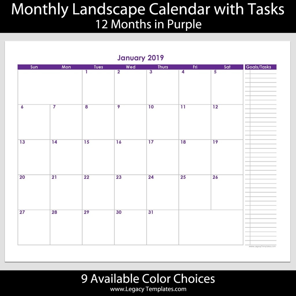 2019 - 12 Month Calendar With Tasks - 8 1/2&quot; X 11&quot; | Legacy Exceptional 14 X 8.5 Monthly Calendar
