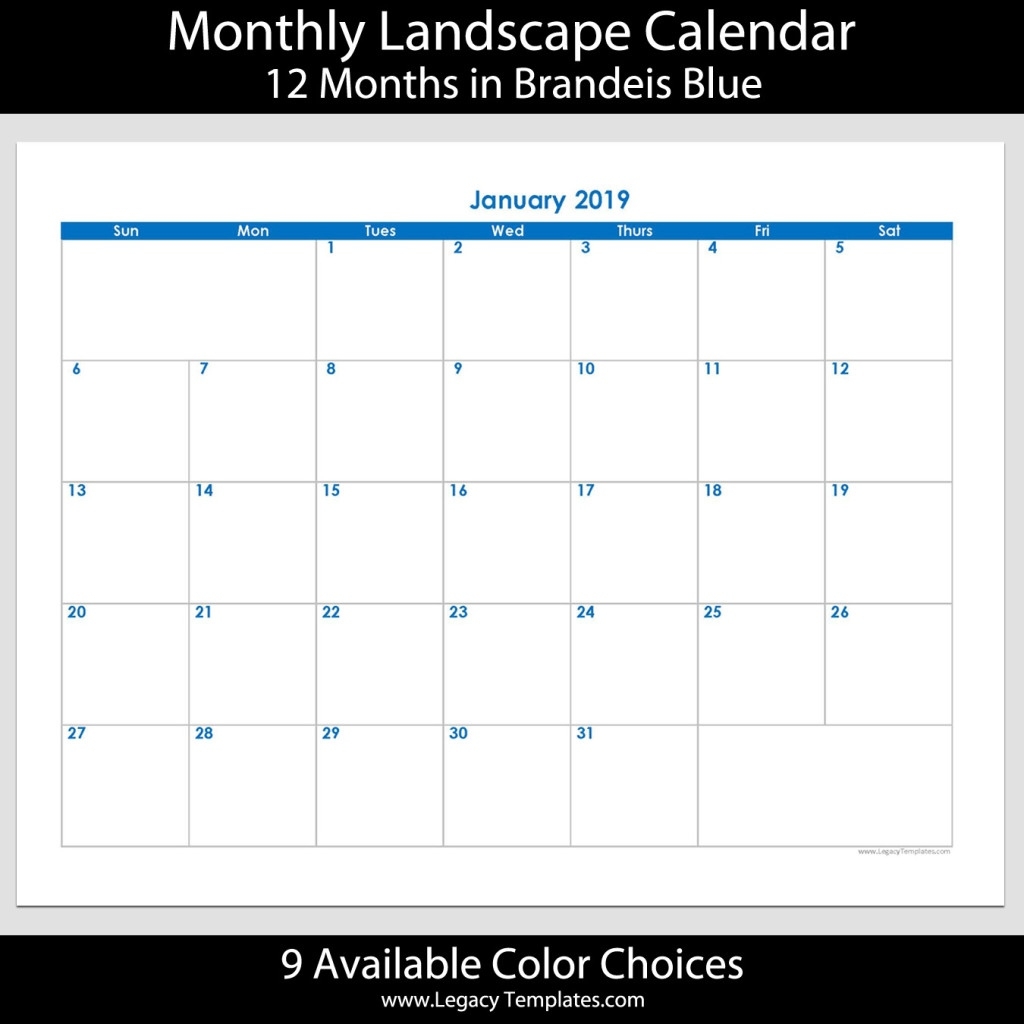 2019 - 12 Month Landscape Calendar - 8 1/2&quot; X 11&quot; | Legacy Dashing 12 Month Printable 8.5X 11 Form