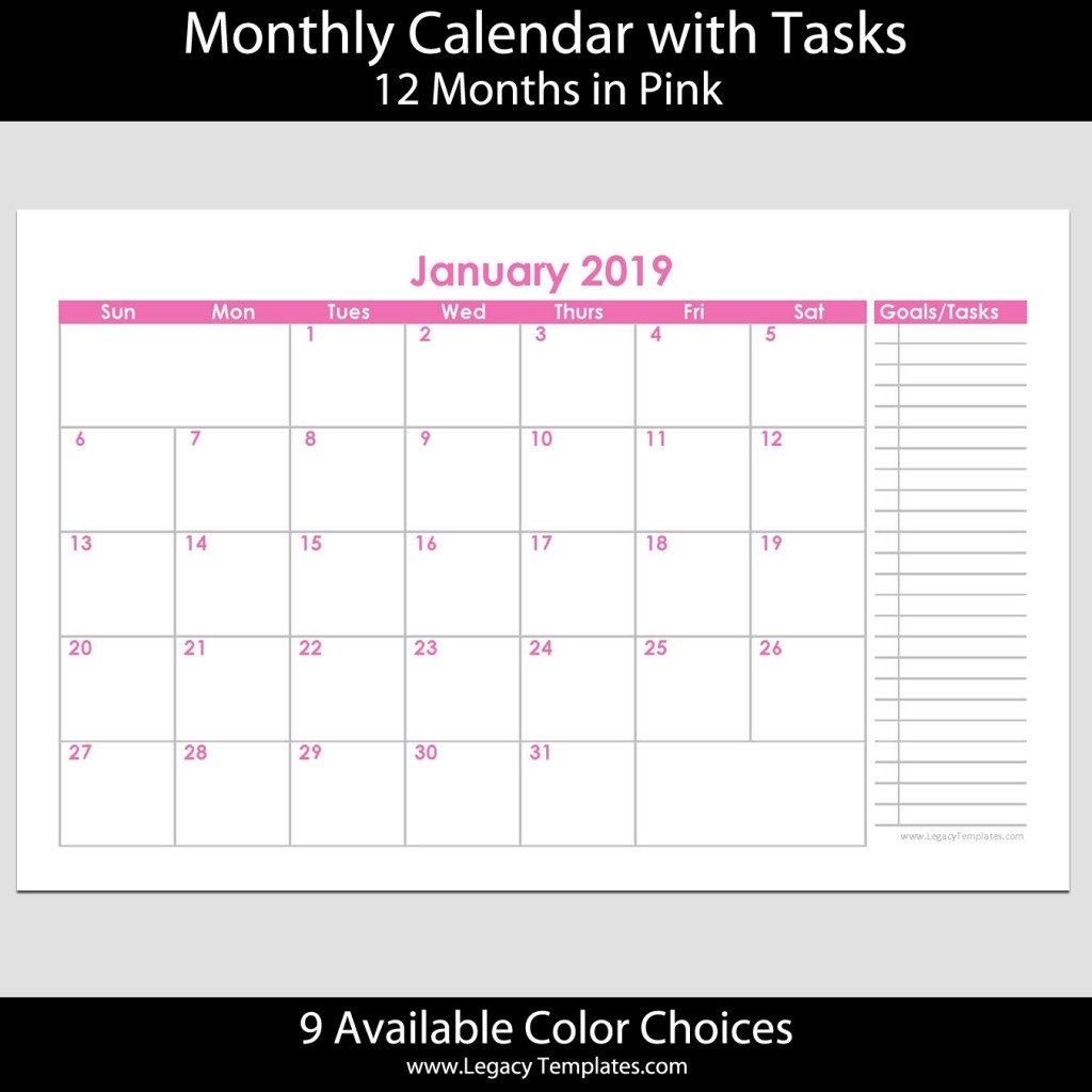 2019 12-Month Landscape Calendar With Tasks – 5.5 X 8.5 5.5 In X 8.5 In Calendar