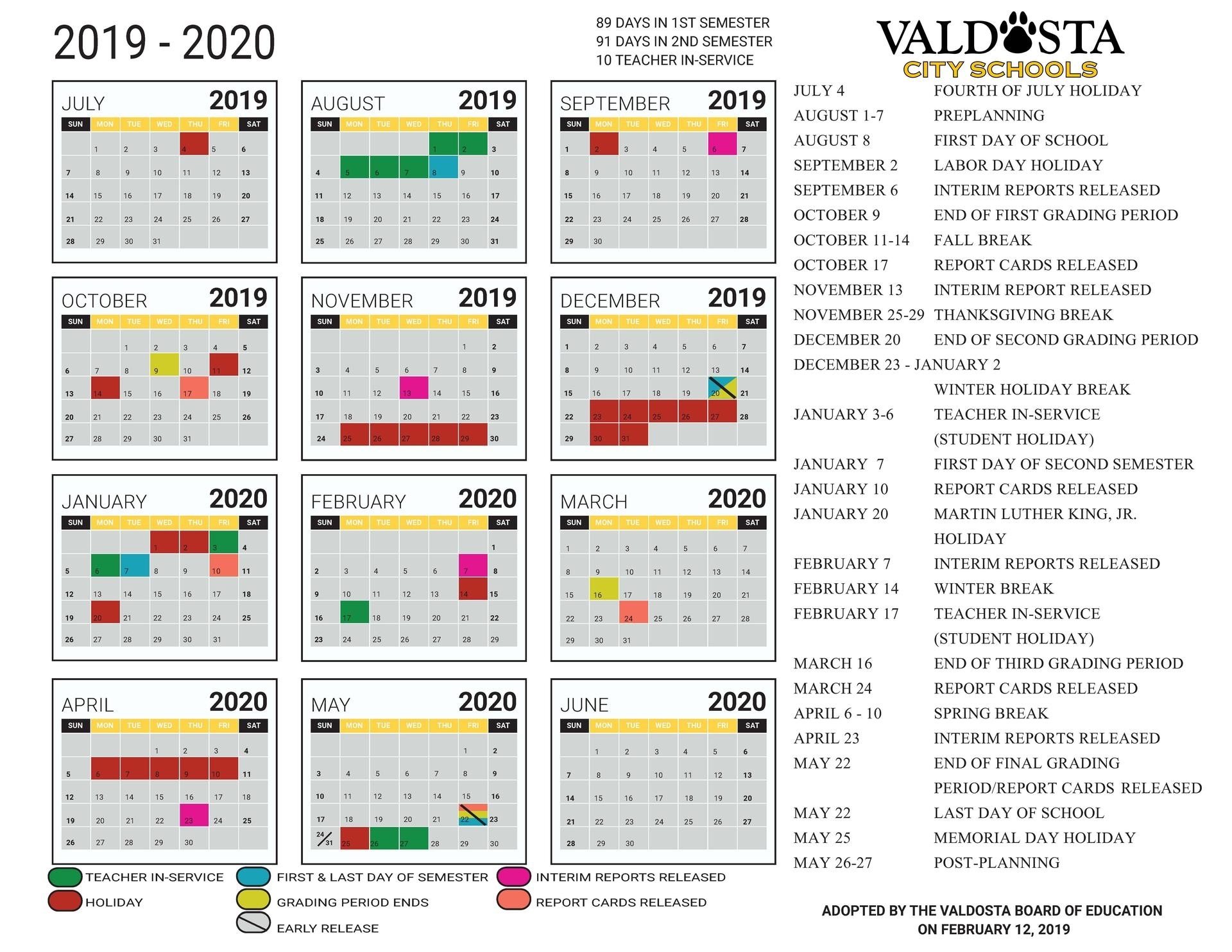 2019 - 2020 Academic Calendar – Student Support Services Ga Pre K School Calendar