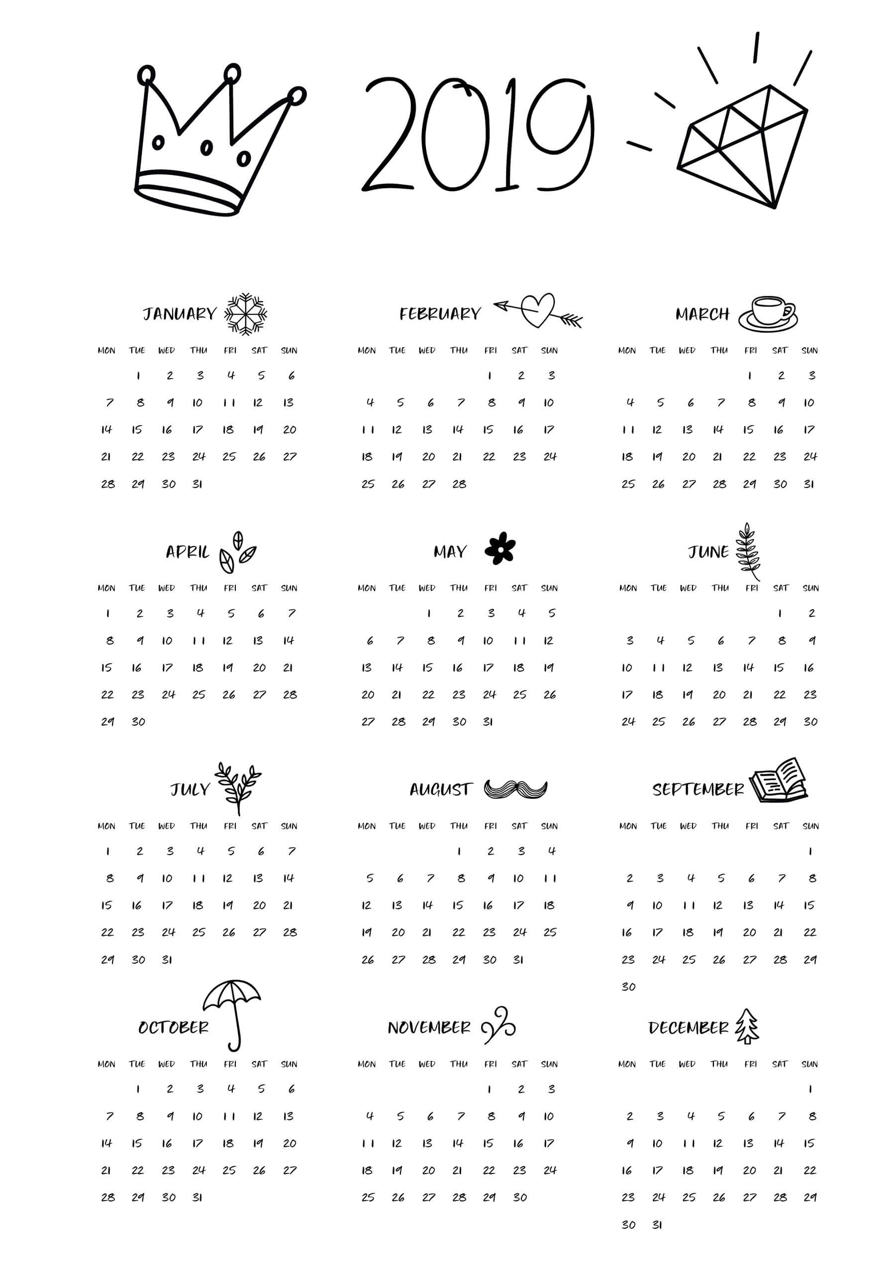2019 Calendar - Beta Calendars Black And White Calendar Template