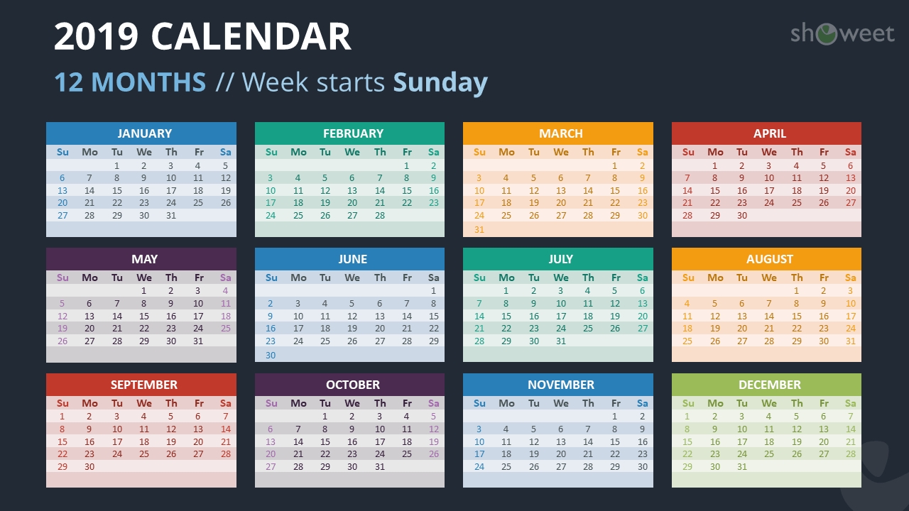 2019 Calendar Powerpoint Templates 6 Month One Page Calendar Powerpoint Template