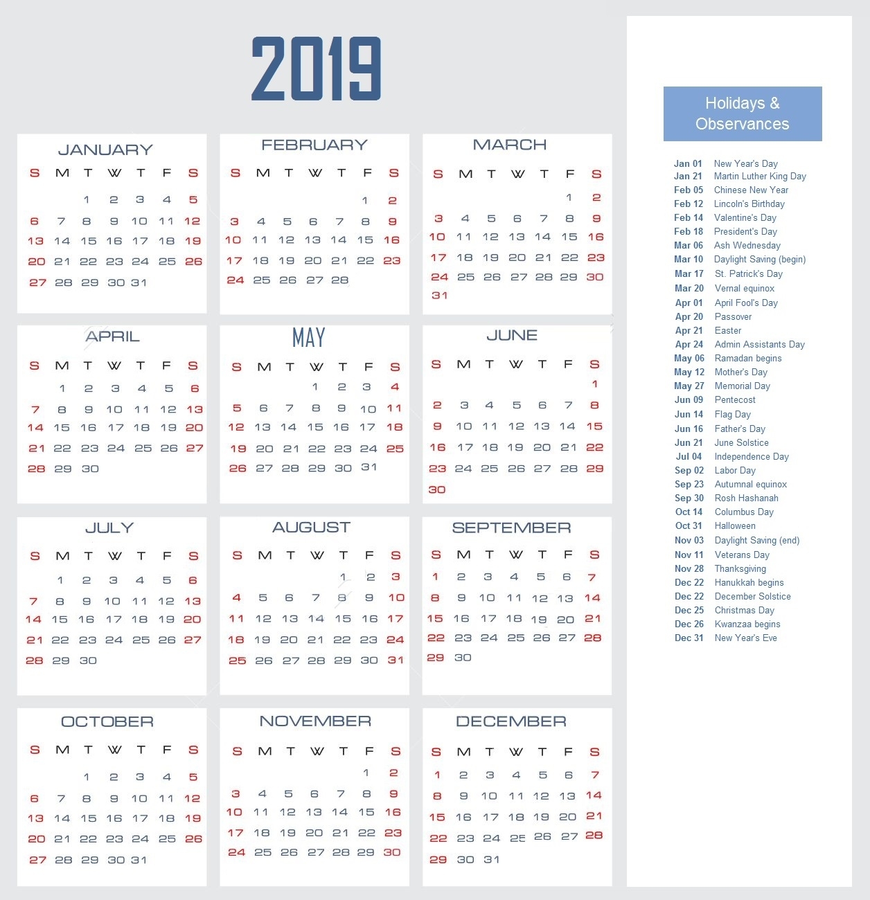 2019 Calendar With Holidays | Calendar 2019 Free Editable Calendar Template 2020 Nova Scotia