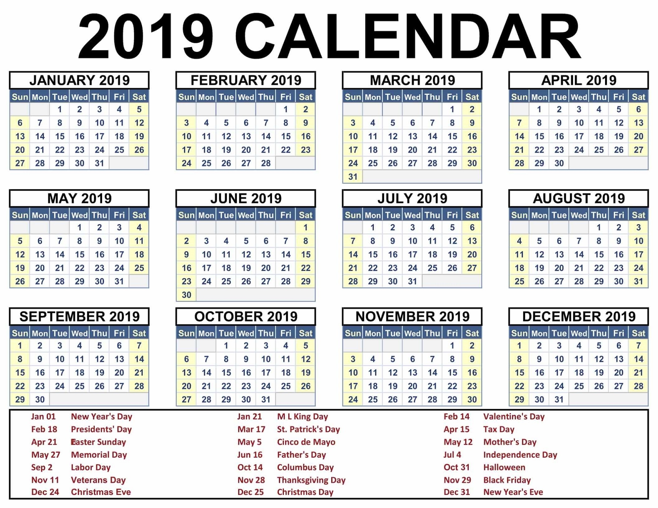 2019 Calendar With Holidays Printable | Calendar Shelter Calendar Hong Kong With Holiday Print