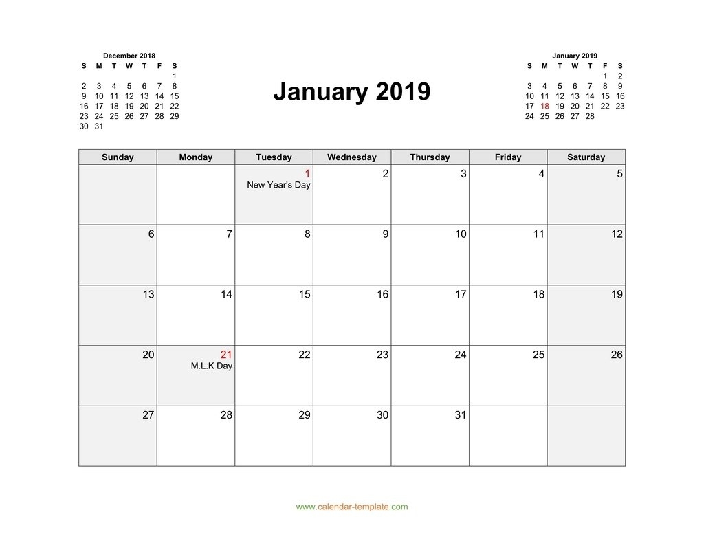 2019 Calendar With Previous And Next Month (Top) Monday To Friday Monthly Printable Calendars