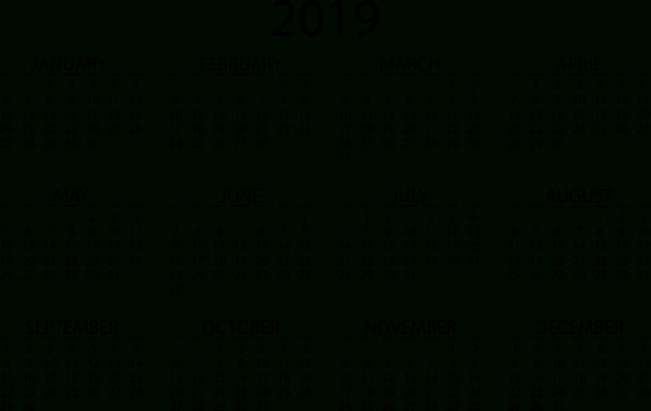 2019 Calendars Download Pdf Templates Black And White Calendar Template