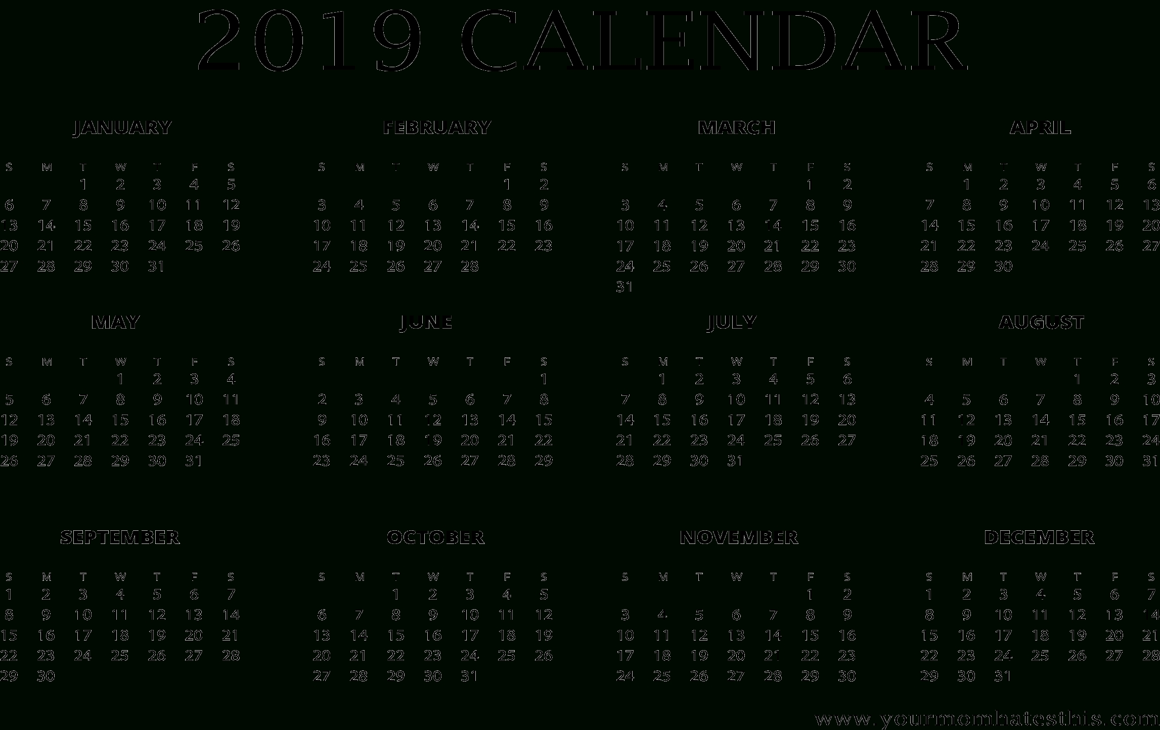 2019 Calendars Download Pdf Templates Remarkable Black And White Calendar Template