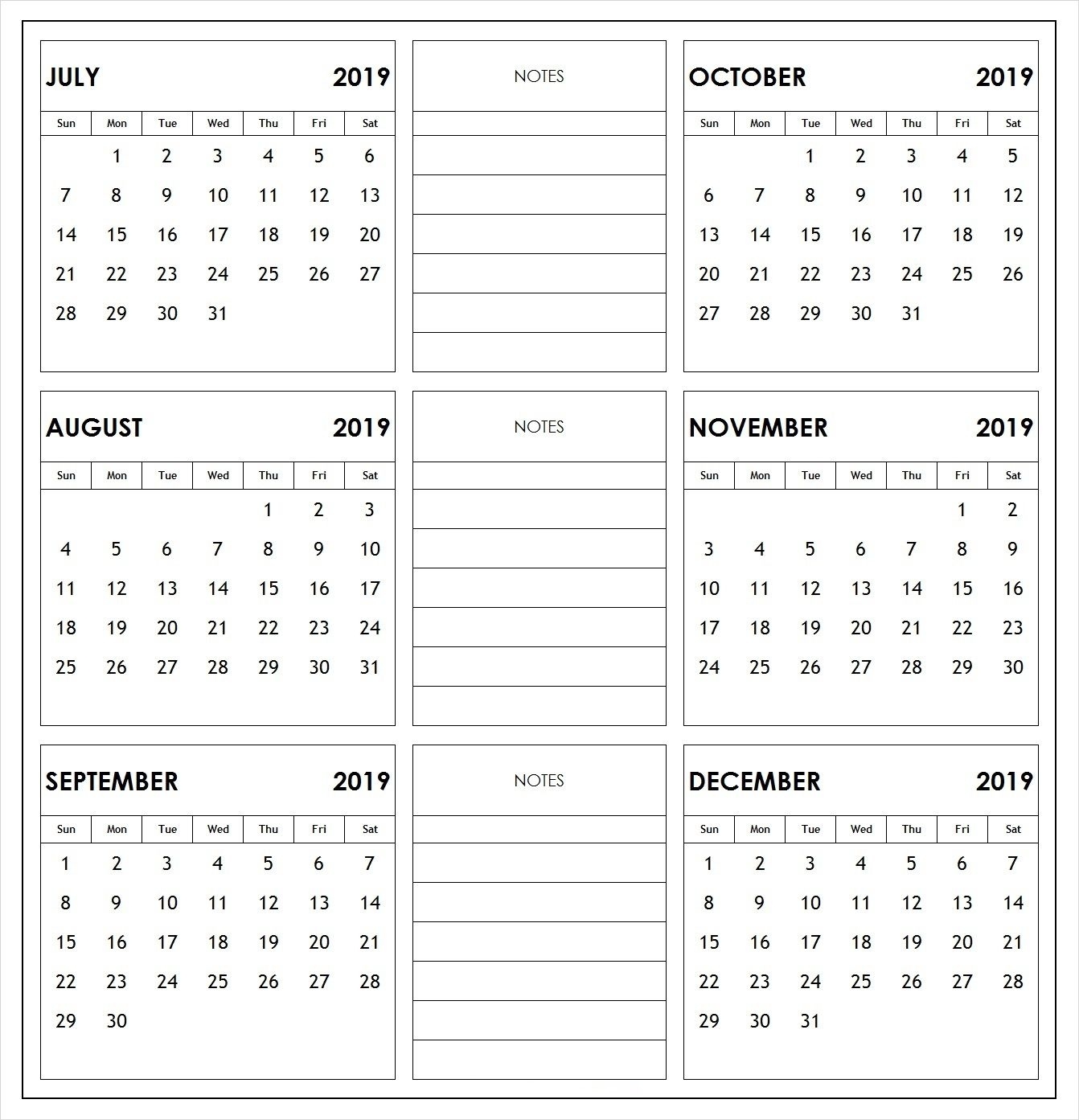 2019 Half Year Print Calendar | Print Calendar, 2019 Incredible 6 Month At A Glance Calendar