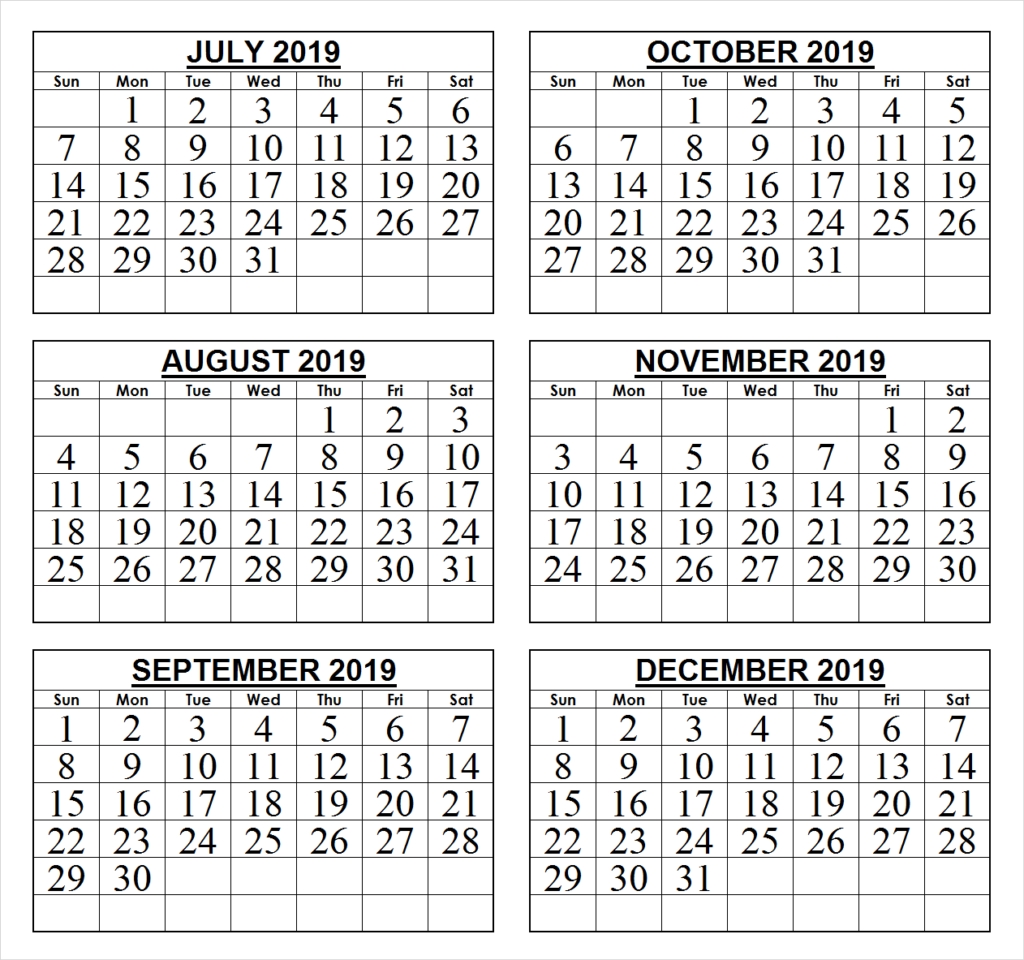 2019 Last 6 Months Calendar | Calendar March, 2019 Calendar 6 Month At A Glance Calendar