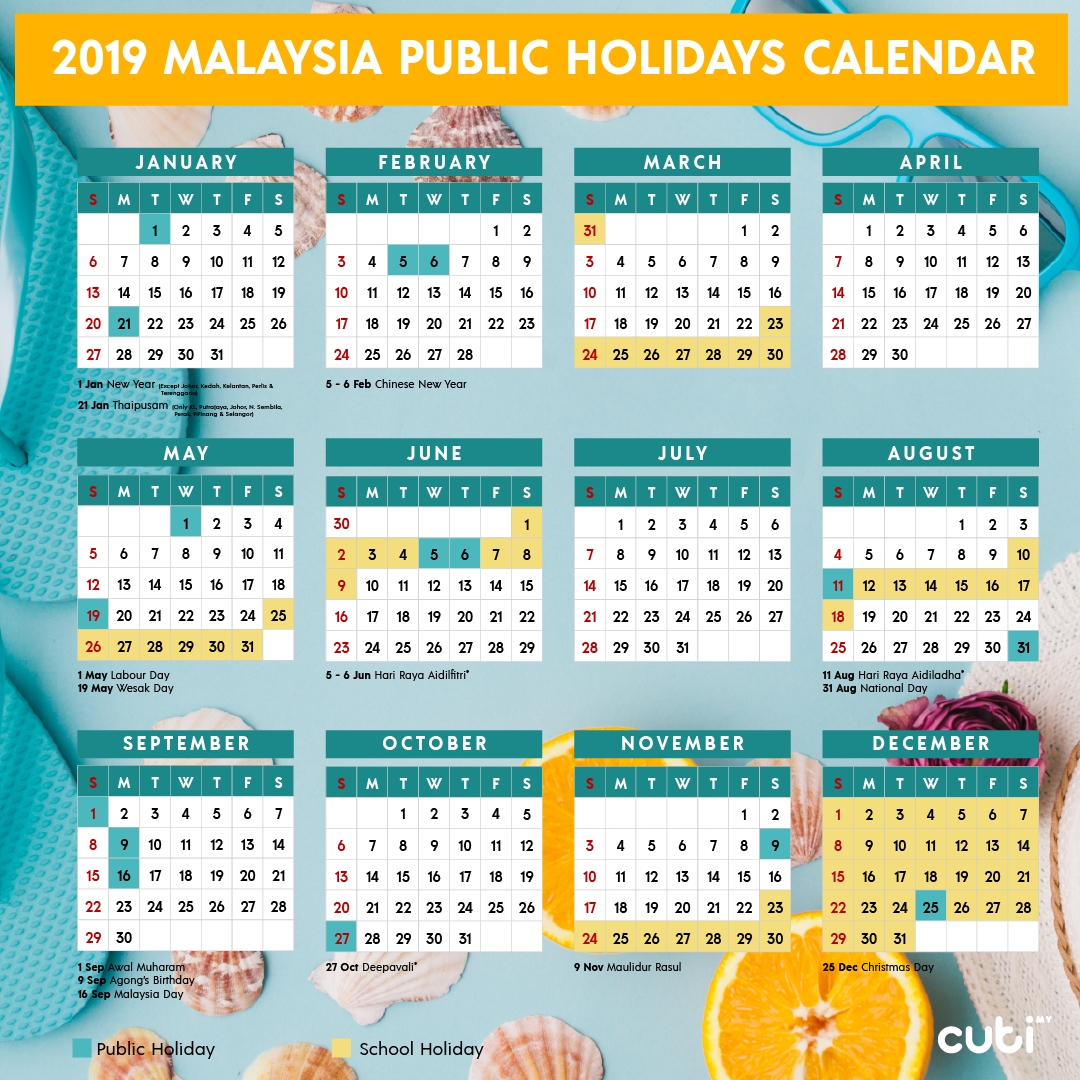 2019 Malaysia Public Holidays Calendar - Cuti.my | Travel 2020 Calendar With Holidays Malaysia