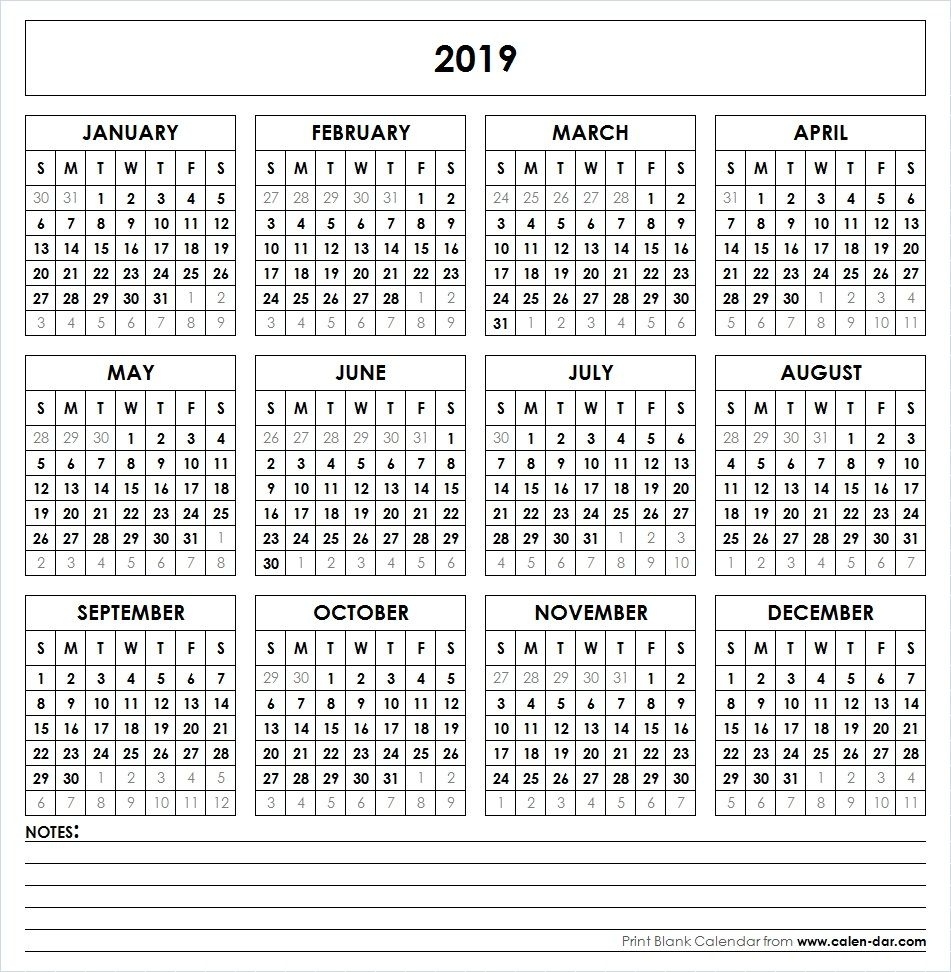 2019 Printable Calendar | Printable Yearly Calendar, Yearly 12 Month View Calendar Printable