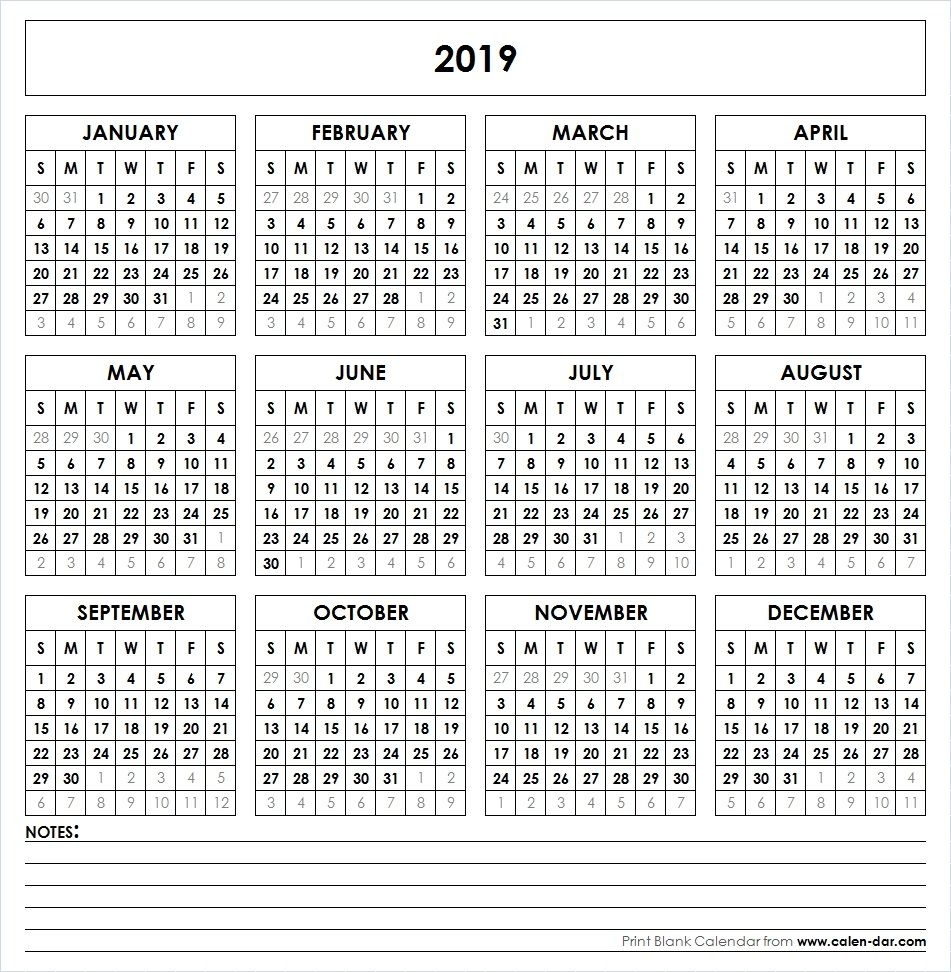 2019 Printable Calendar | Printable Yearly Calendar, Yearly 8.5 By 14 Printable Calendars