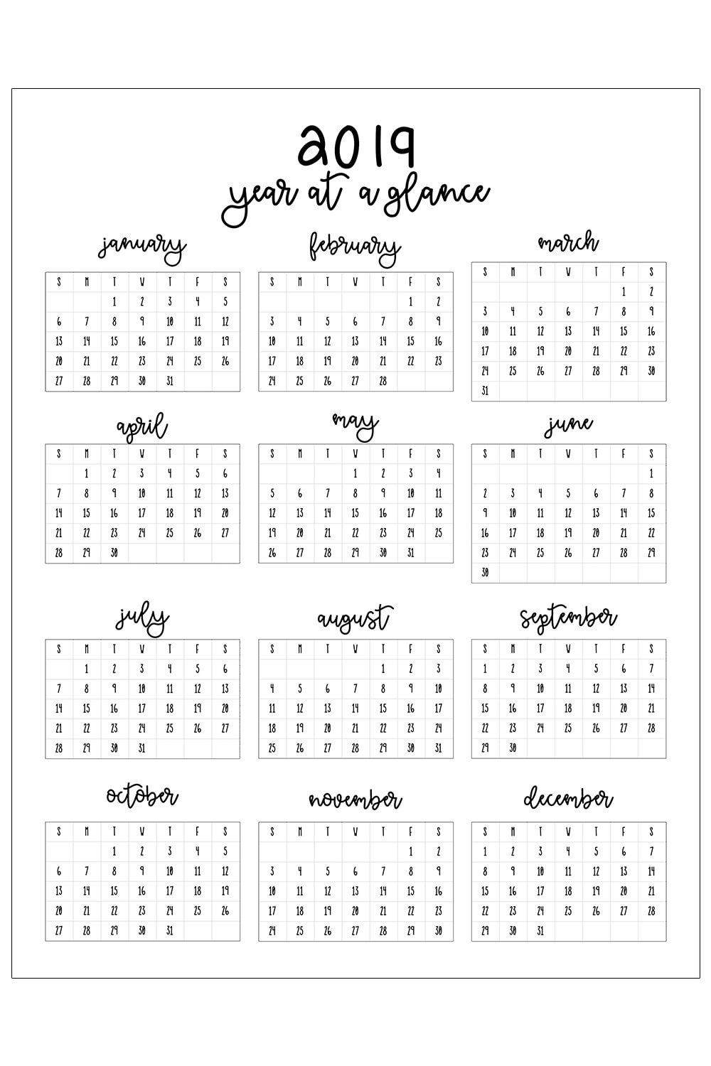 2019 Printable Calendar Remarkable 4 Month Calendar At A Glance To Print
