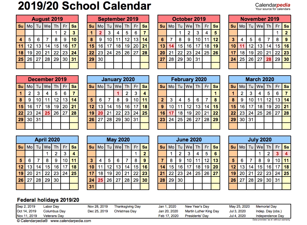 2019 School Calendar Printable | Academic 2019/2020 2020 Calendar With School Holidays Printable
