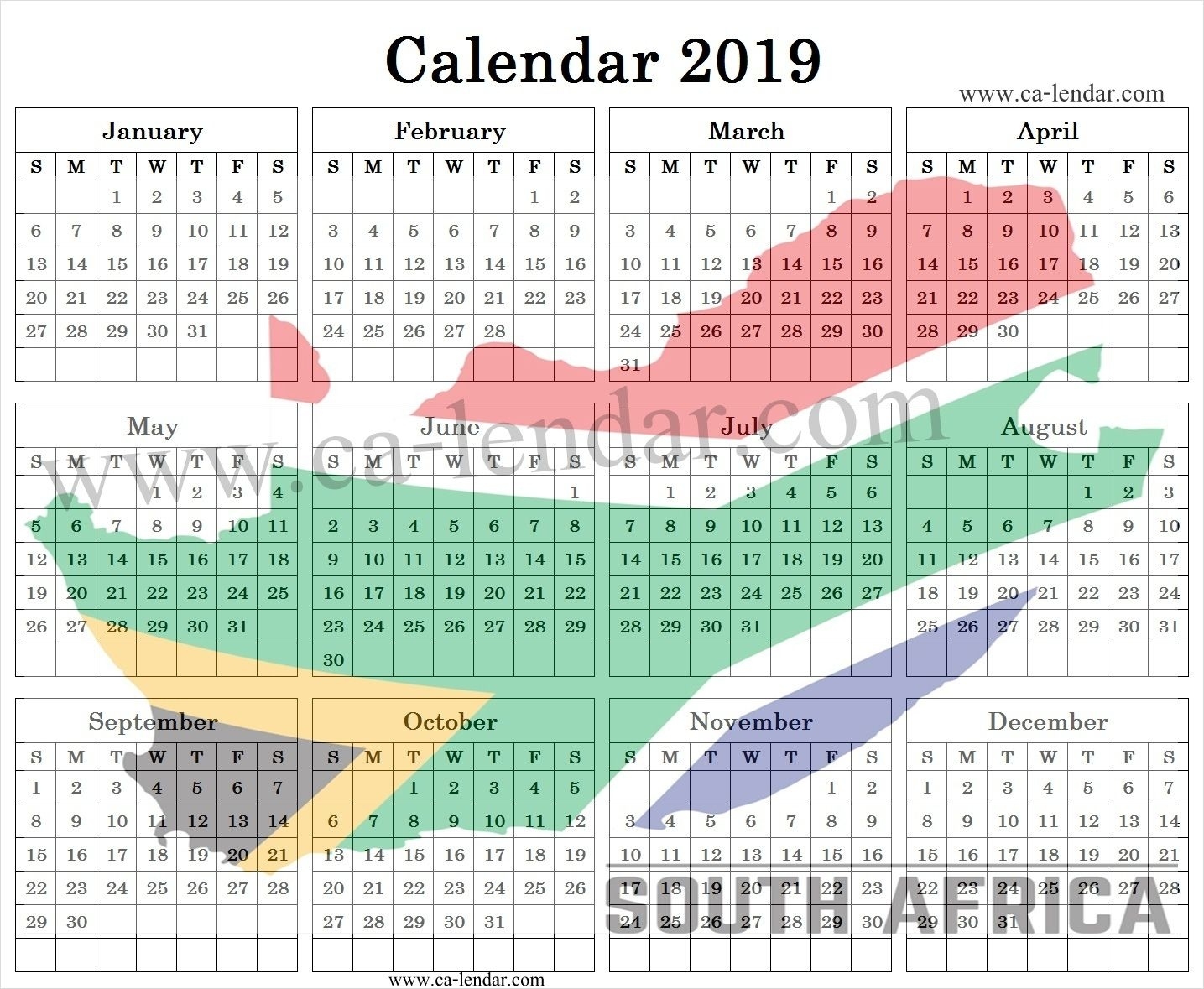 2019 South African Calendar With School Holidays | School School Calendar 2020 South Africa