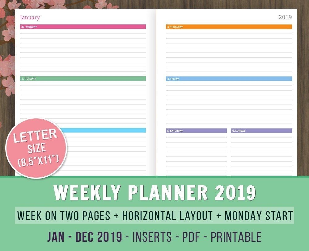 2019 Weekly Planner, Dated Calendar, Printable Planner Incredible Printable 5.5 X 8 Calanders
