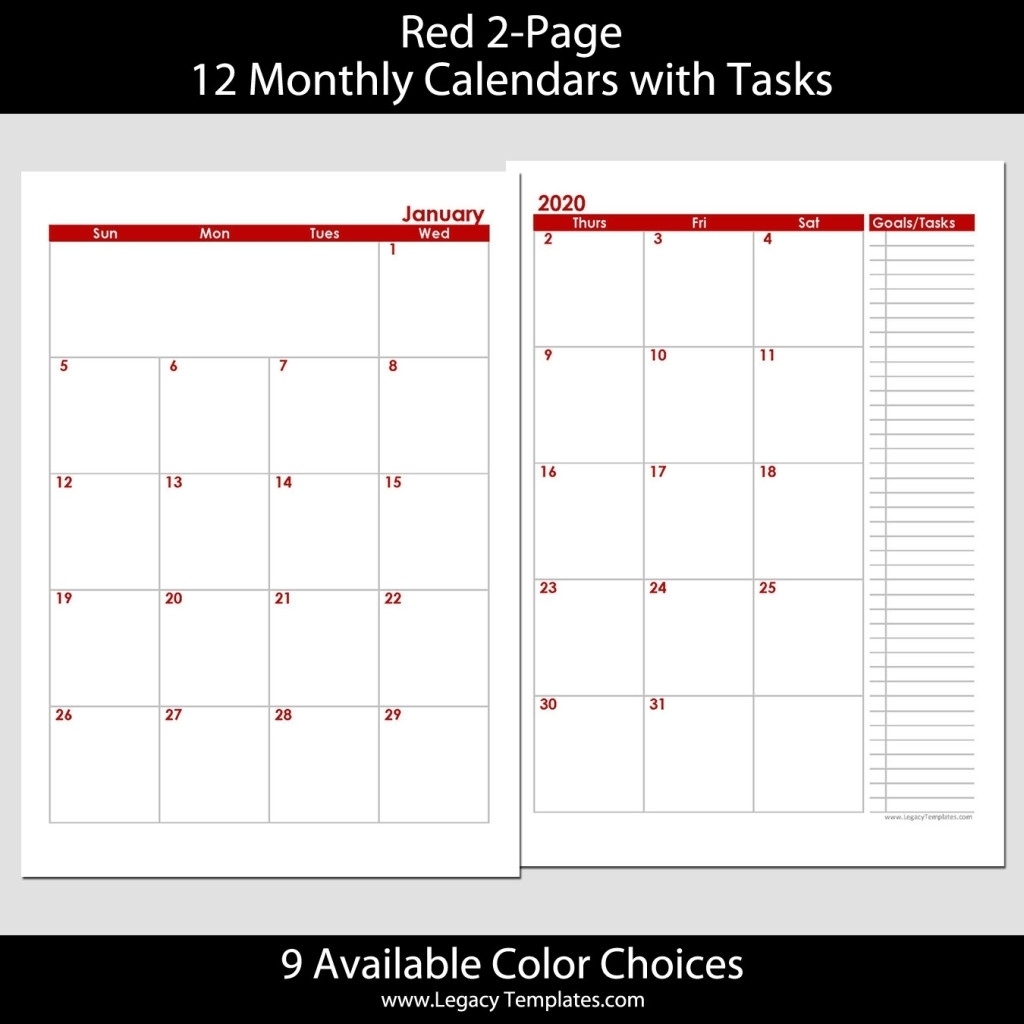 2020 12-Months 2-Page Calendar – A5 | Legacy Templates Printable 2 Page Calendar Template