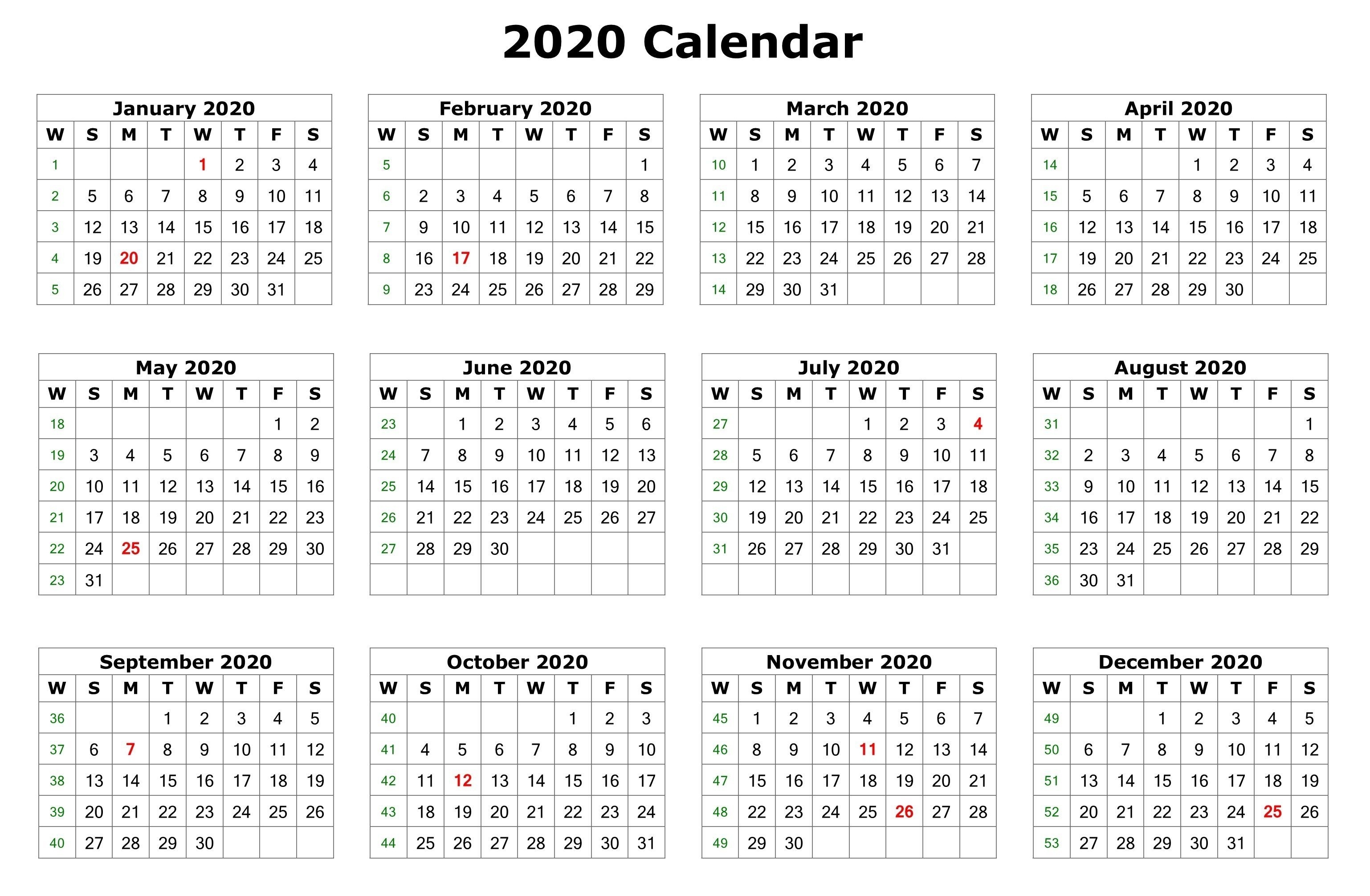 2020 12 Months Calendar Printable | 12 Month Calendar, 2020 Year 2020 Calendar Singapore