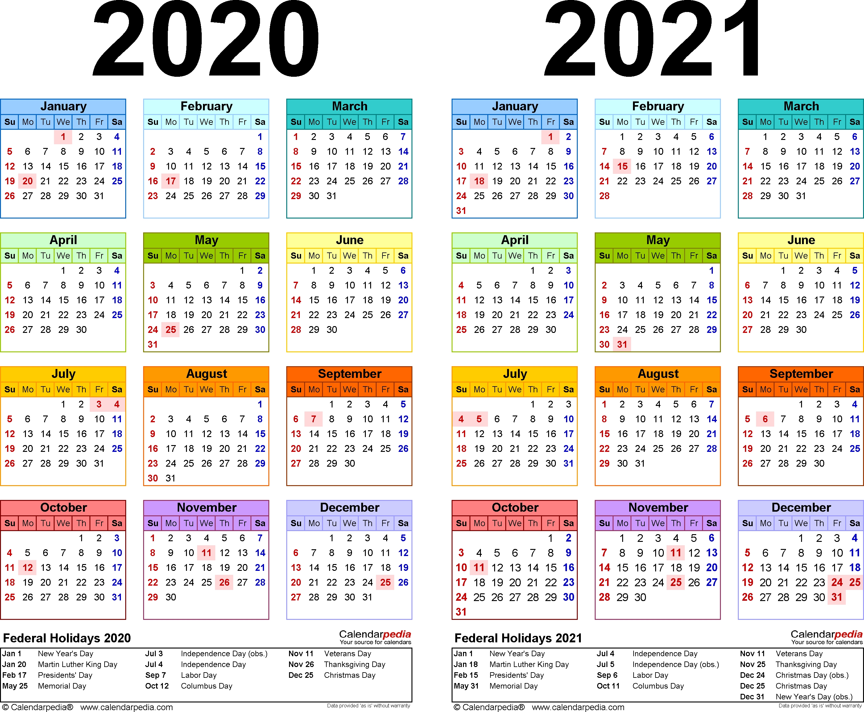 2020-2021 Two Year Calendar - Free Printable Microsoft Word Impressive Calendar 2020 Printable With Color And Holidays Usa